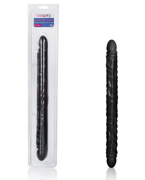 17" Slim Jim Duo Veined Super Slim Double Dong - Black